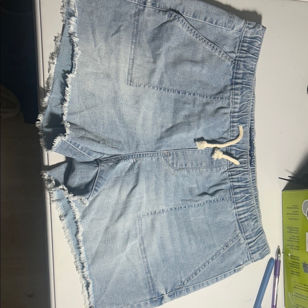 Wallflower Light Blue Jean Shorts with Frayed Hem